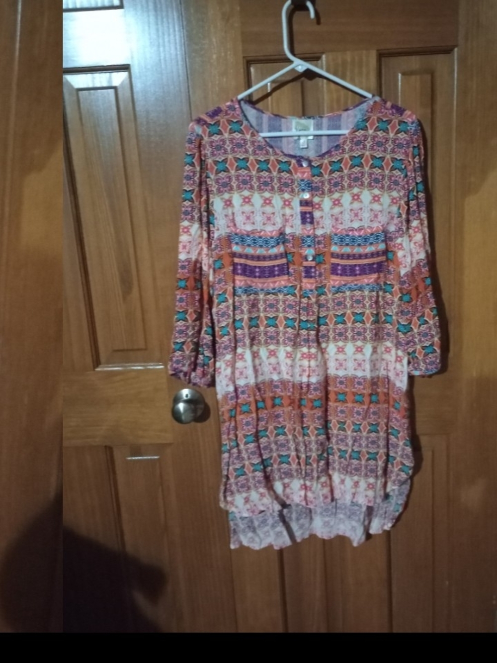 Boho Printed Tunic Sleep Dress in Orange and Pink